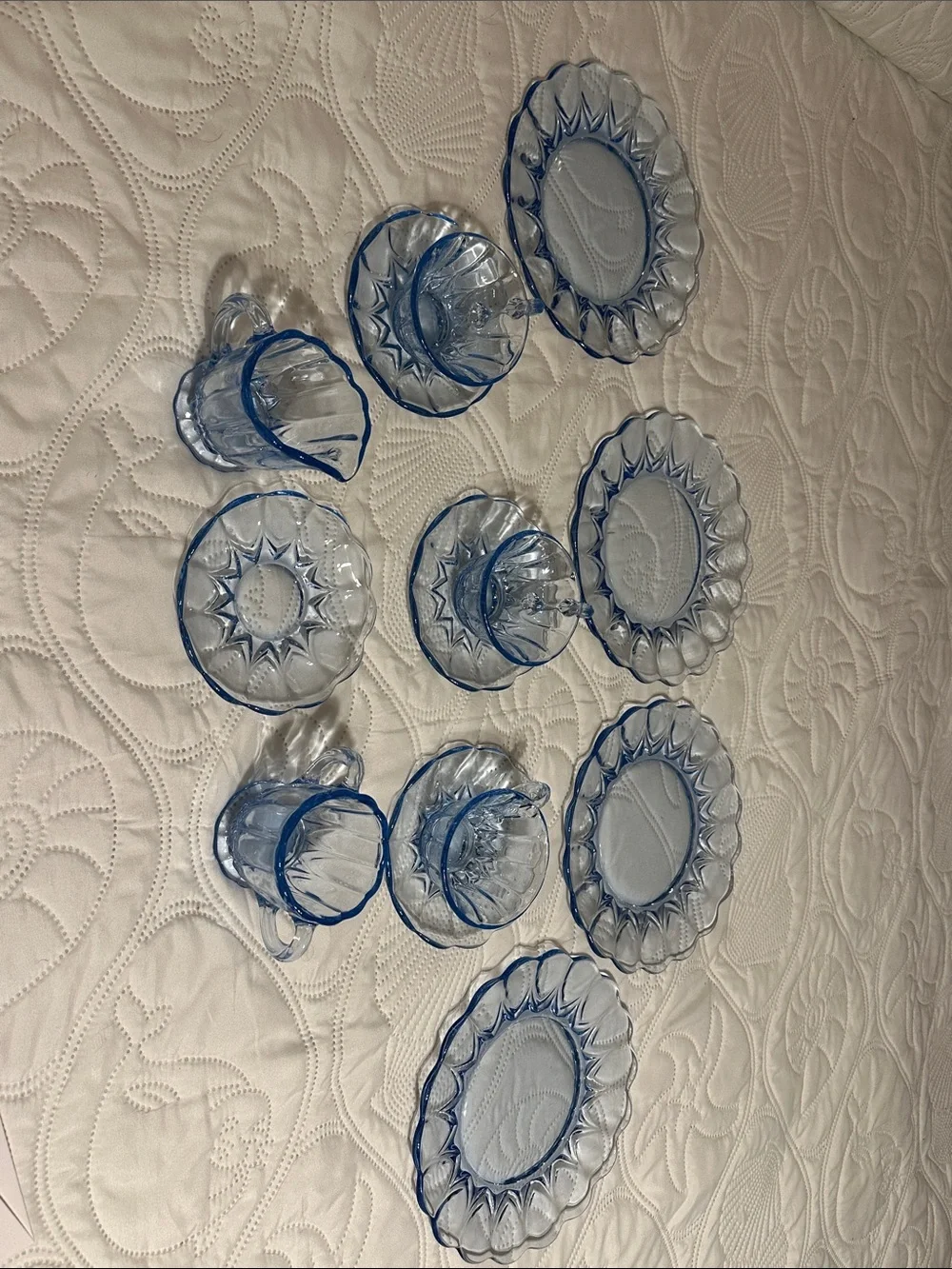 Blue Depression Glass Dessert Plate and Cup Set - Elegant Pressed Glass
